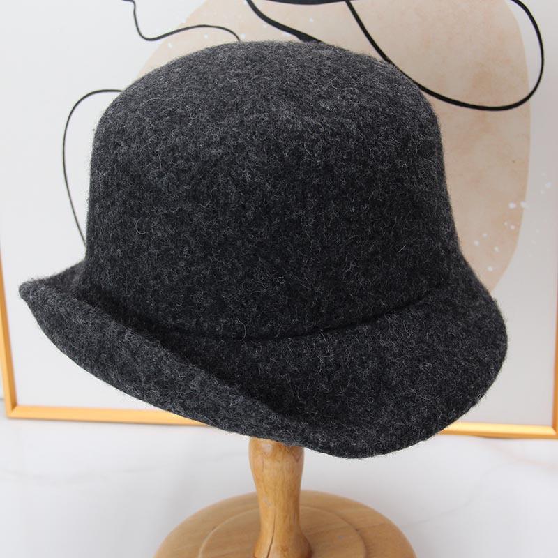 Autumn and winter wool basin hat solid color felt hat foldable crimped bucket hat French wool warm hats