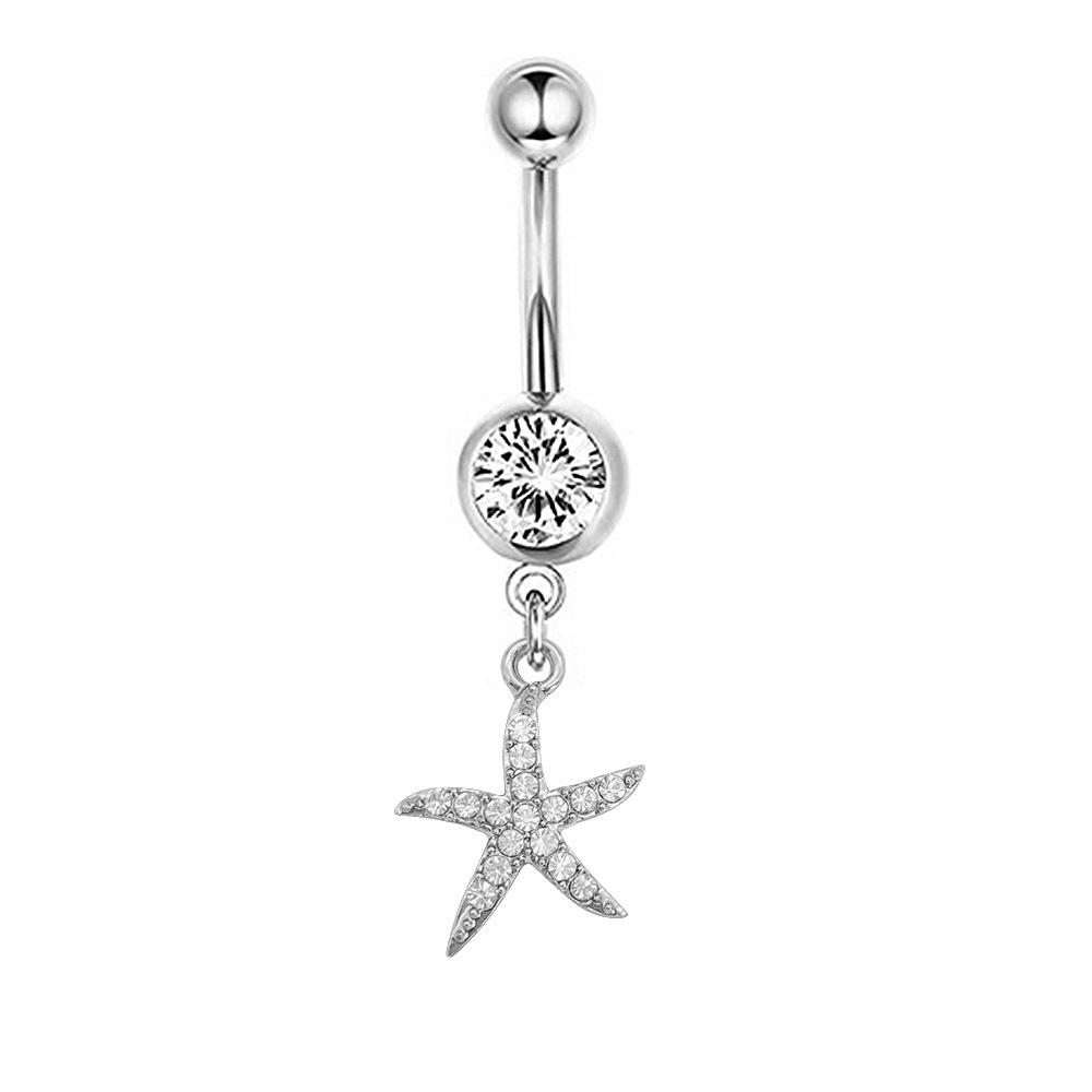 1Pcs Stainless Steel Long Navel Nail Butterfly Heart Five-pointed Star Pendant Navel Ring Piercing Jewelry