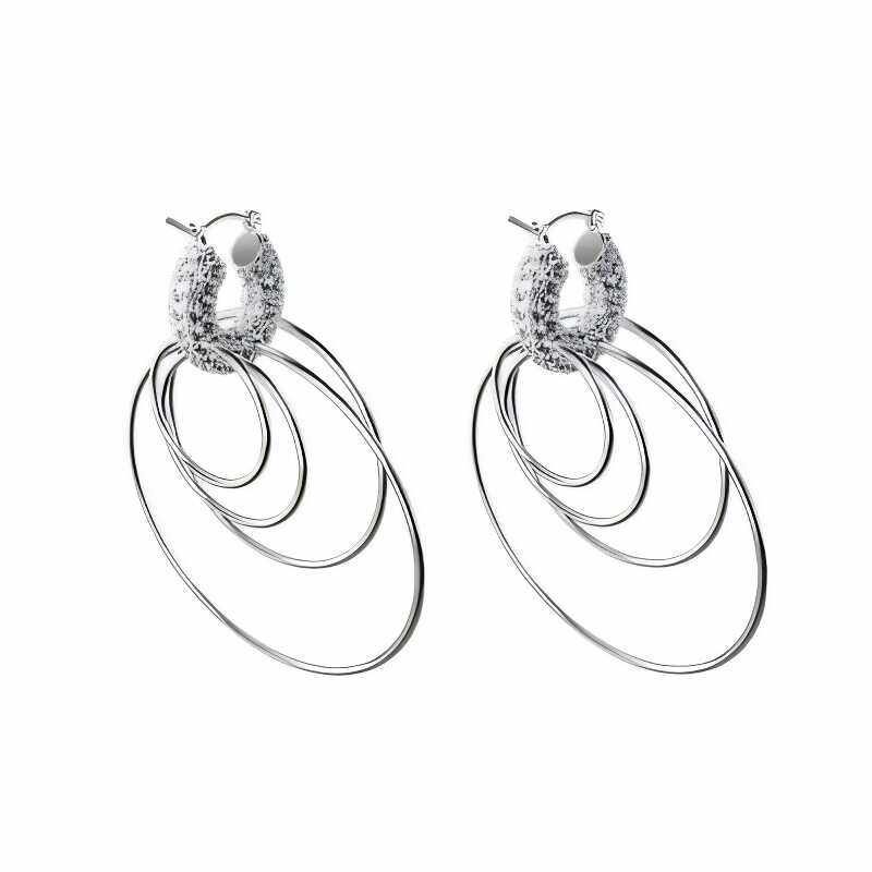 Accessible Luxury Silver Inlaid Zircon Exaggerating Circle Large Earrings Silver Pair M