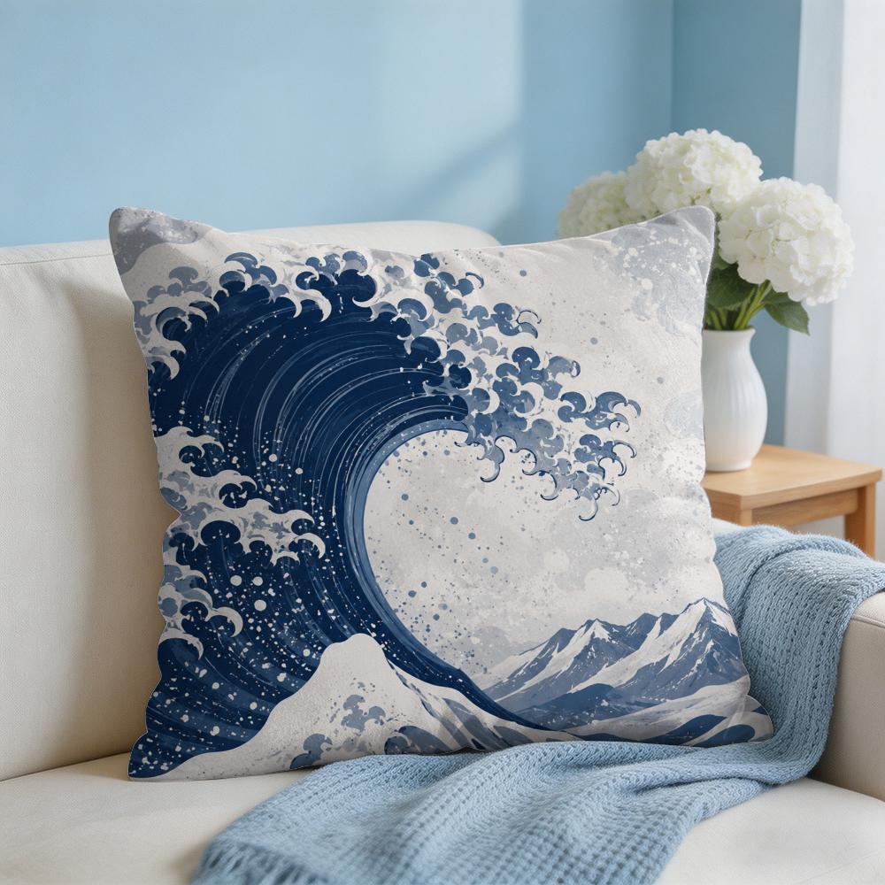 Cushion Cover The Great Wave Off Kanagawa Short Plush Soft DoubleSided Printing Pillow Case Cozy Sofa Bedroom Home Decor Gift