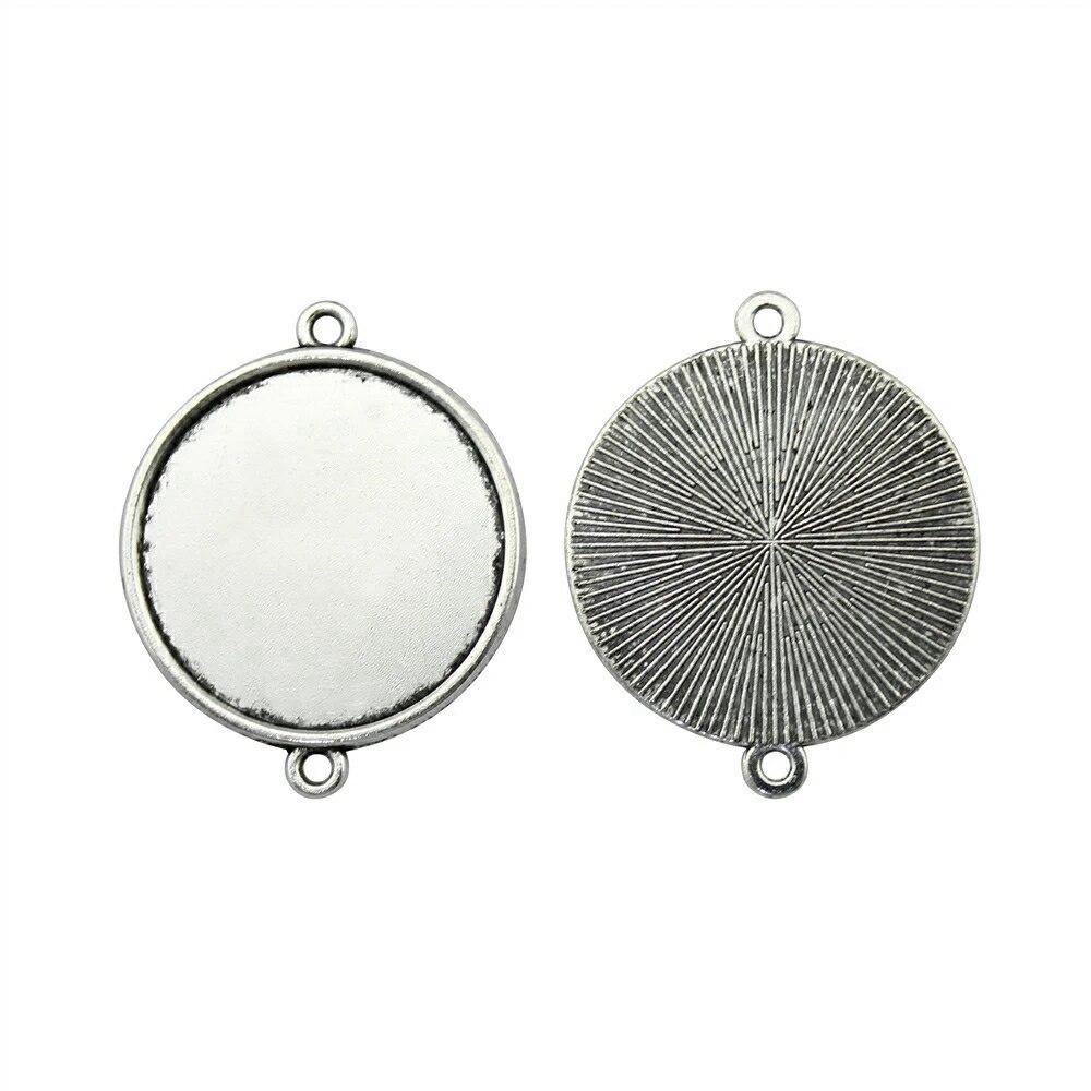 Ajuste Redondo 25Mm Cabujón de Cristal Base Bandeja de Montaje Color Plata Antigua Componentes Decoración Hecho a Mano Para Fabricación de Joyas