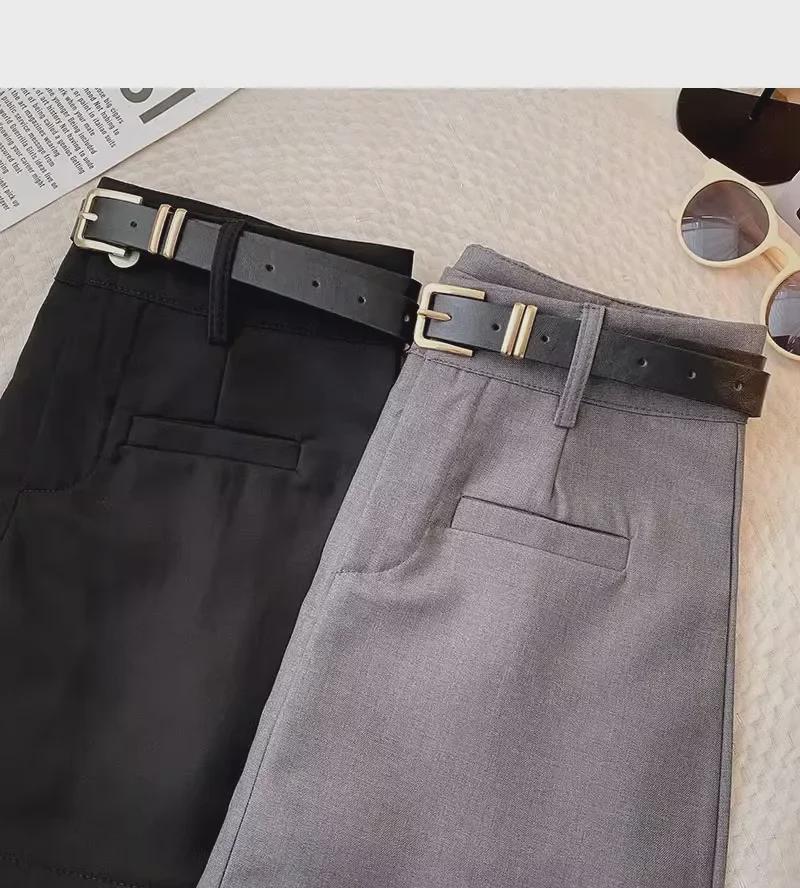 Fustă coreeană gri 2024, subțire, cu linie A, cu talie înaltă - fustă scurtă anti-expunere pentru femei de primăvară