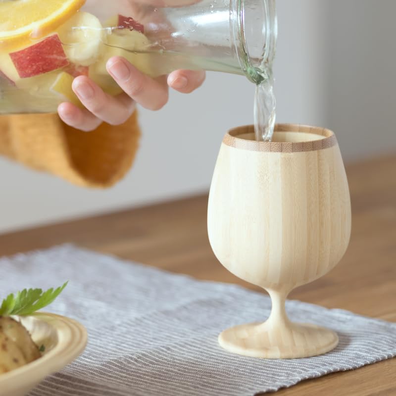 RIVERET Brandy Vessel Glasses, 250ml, Pair, Bamboo, Dishwasher Safe, White/Brown, RV-117WB