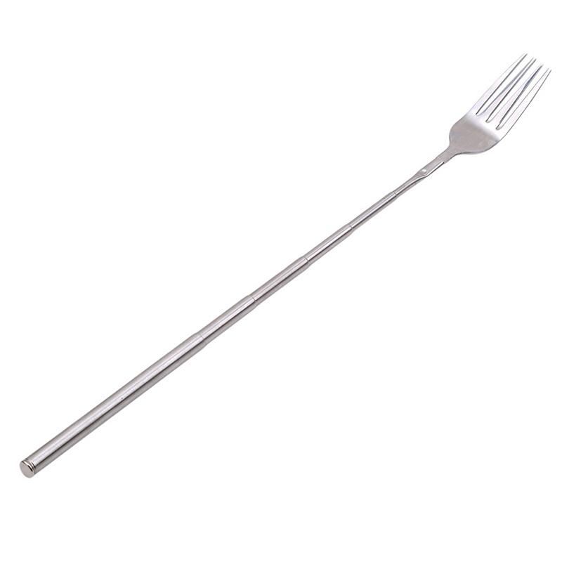 Silver Stainless Telescopic Extendable Fork Dinner Fruit Dessert Long Cutlery Forks Bbq Meat Fork Kitchen Dinnerware Tableware