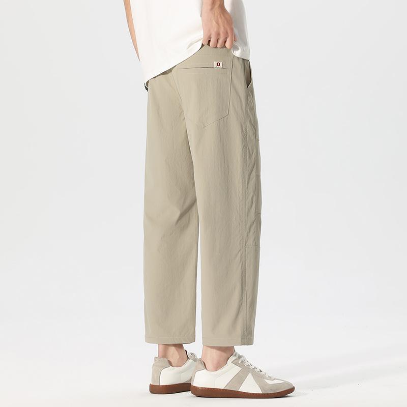 Solid Color Simple and Versatile Loose Straight Nine-point Pants Men's Summer Thin Ice Silk Cool Commuter Casual Pants