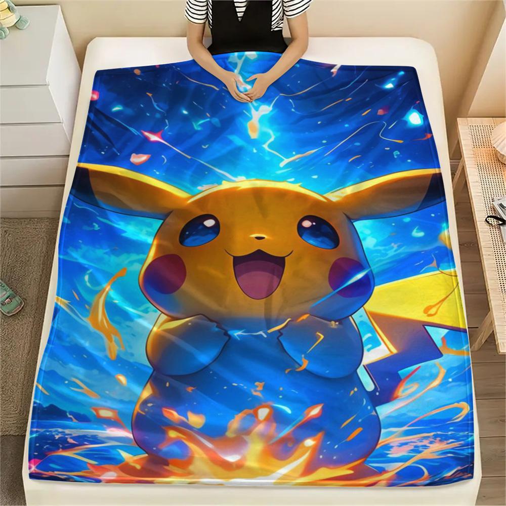 Pikachu Warm Printed Flannel Blanket Perfect for Bedroom Sofa Travel Picnic.-TING