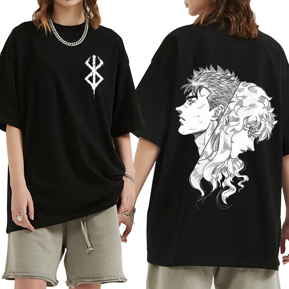 New Anime Berserk Guts Swordsman Griffith Graphic T-shirt Harajuku Vintage T Shirt Men Women Oversized Cotton Short Sleeve Tees