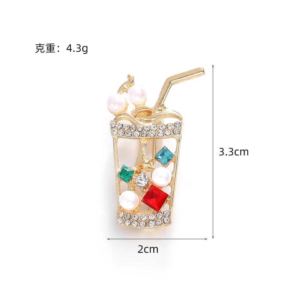 Fashion Creative Milk Tea Cup Pearl Diamond Brooch Brooch Brooch Accessories Alloy Jewelry Temperament Jacket Pin