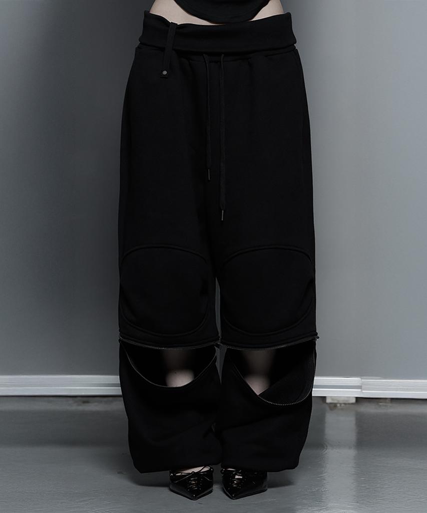 ETRE AU SOMMET Zipper 2-Way Double Knee Bermuda Wide Pants (Black)