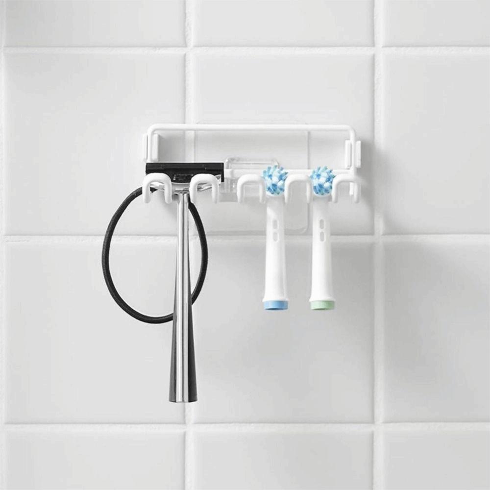 4 Slots Multi-head Toothbrush Holder Self Adhesive Metal Toothbrush Storage Rack Space Saving Wall Mounted Razor Storage Rack