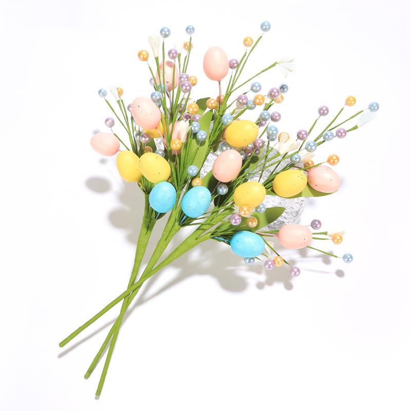 3pcs Easter with Soft Eggs and Berries Artificial Flower Picker Home Vases and Central Table Decorations Flower Party Decoration