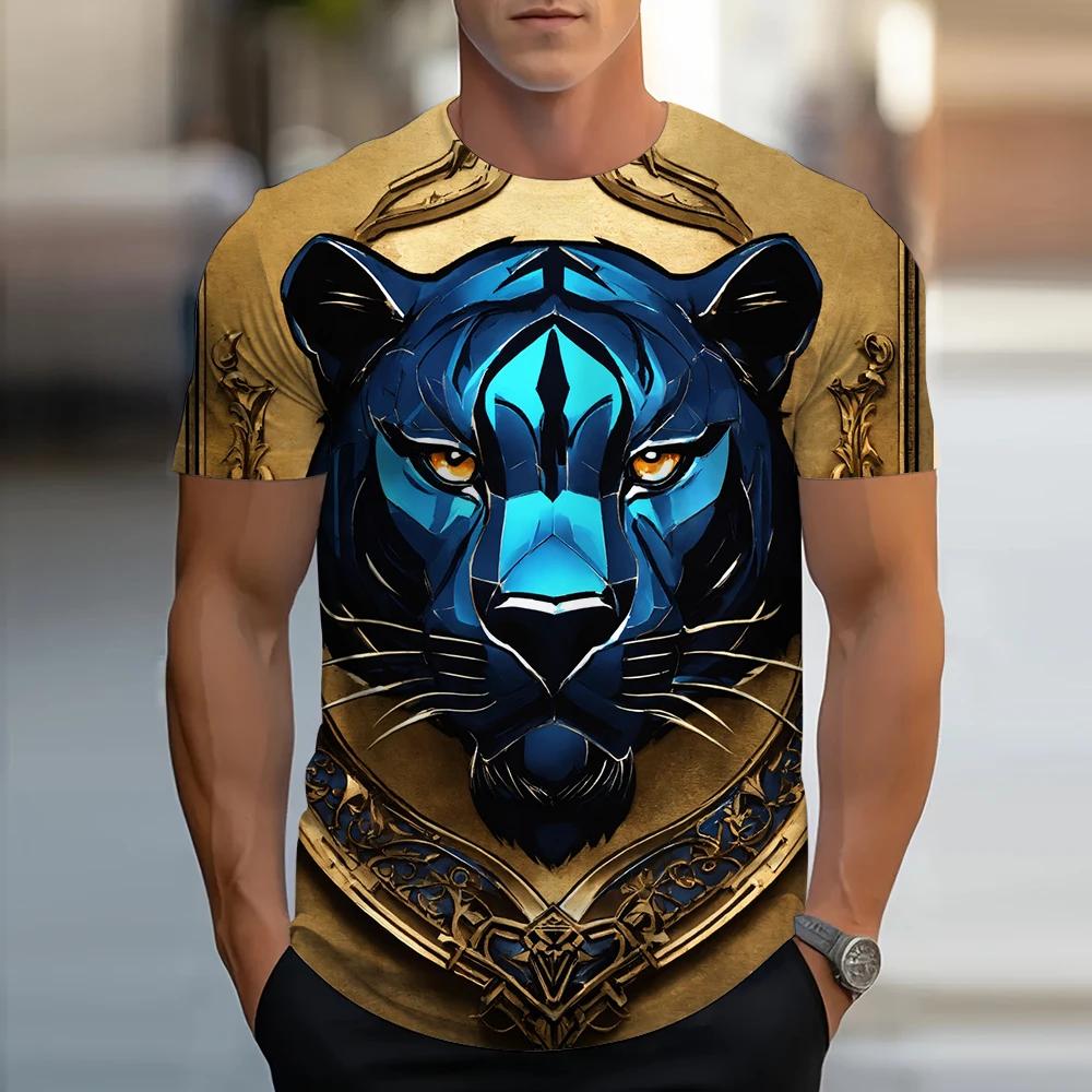 Stylish Tiger Print Crew Neck Short Sleeves Comfortable Top Casual Tops T-Shirts Men’s