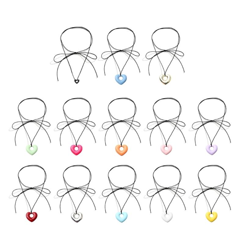 Hollow Love Necklace Female Temperament Niche Collarbone Chain Student Adjustable Chain Multicolor Heart Jewelry