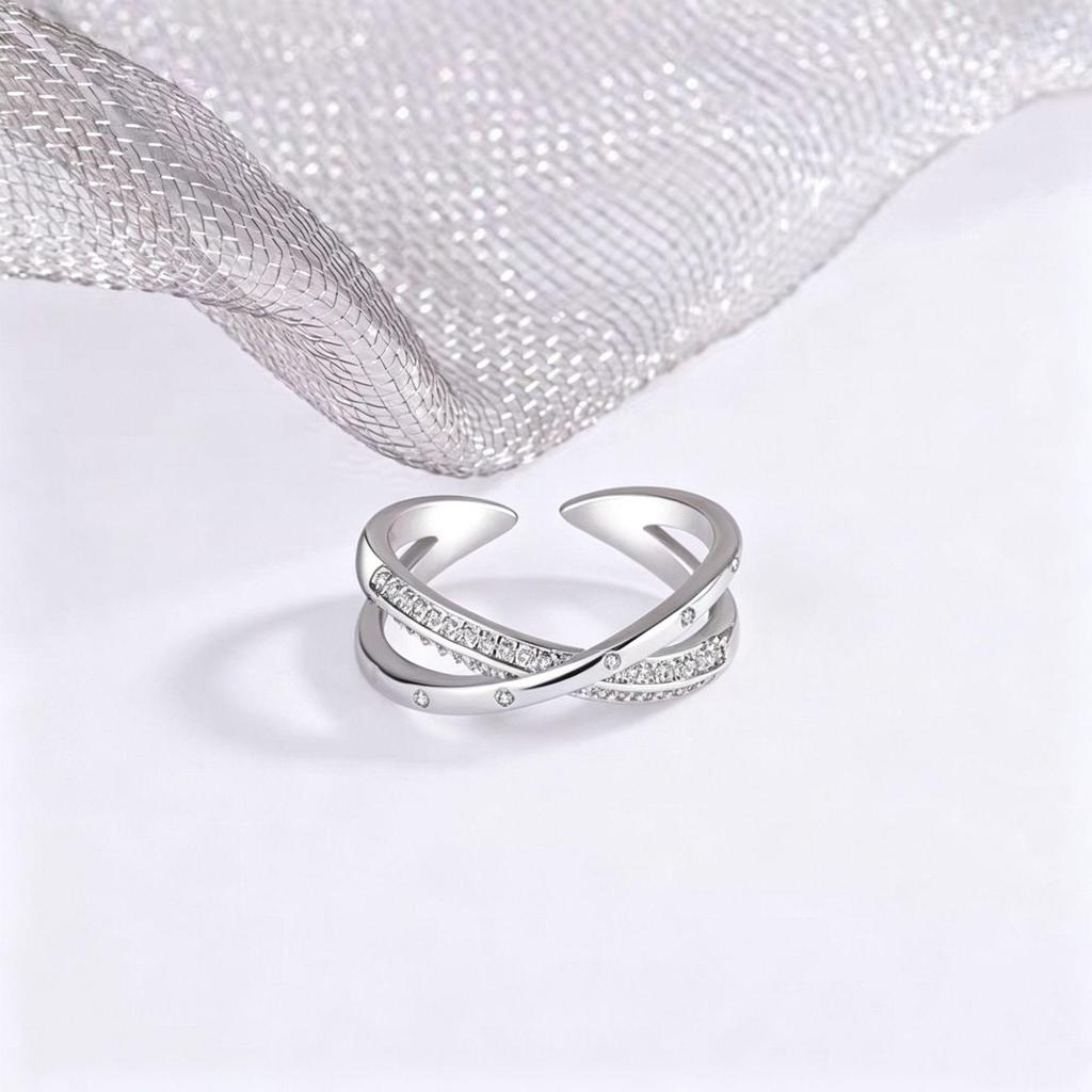 Rose Gold Criss-Cross Cubic Zirconia Adjustable Ring - Women's Trendy Fashion Versatile Jewelry