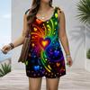 Women Plus Size Crew Neck Tank Romper Tropical Leaf Botanical Print Jumpsuit Shorts