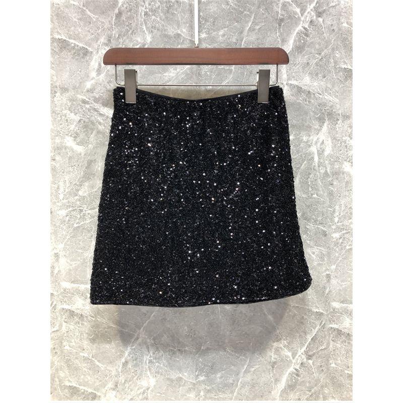 

Women s Classy High Waist Heavy Embroidery Sequins Skirt European Goods Fall and Winter Socialite Temperament Skirt 49z21 Black S