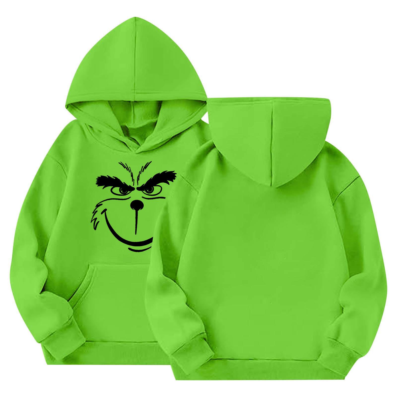 

Детская мода с капюшоном, свитер с рождественским принтом, длинный рукав, толстовка 160 зелёный