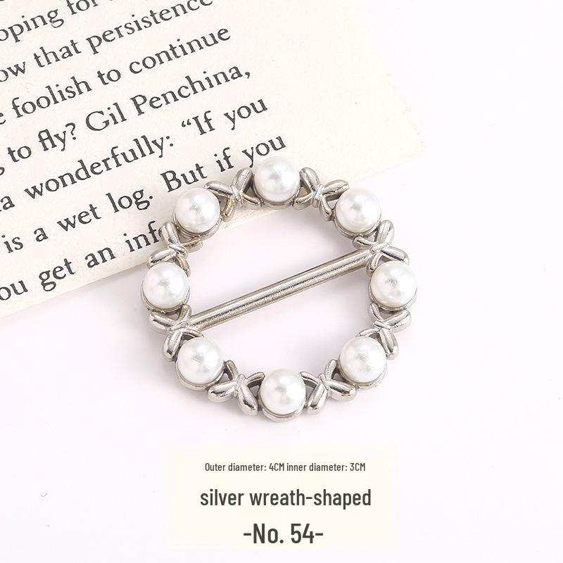 Pearl Rhinestone Waist Buckle Scarf Fastener Hem Knot Button for Women