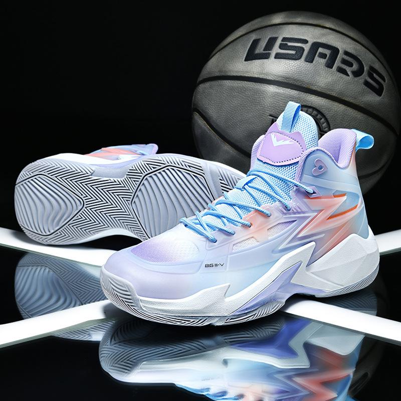 Men's Gradient Color High-Top Basketball Shoes Non-Slip Cushioned Training Sneakers