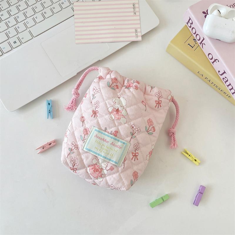 Ins Style Floral Storage Bag Drawstring Drawstring Pocket Soft Cotton Anti Fall Cosmetic Bag Sundry Storage Camera Bag