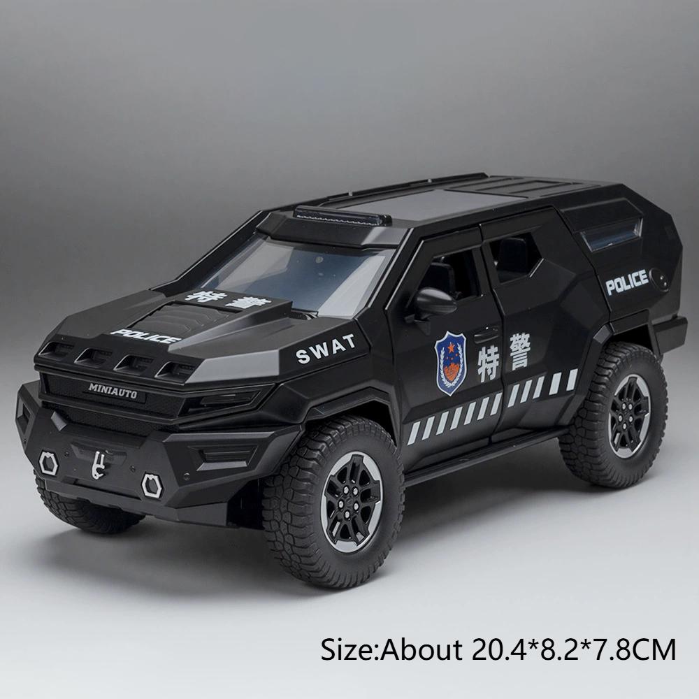 

1:24 Rezvani Vengeance Spinosaurus Riot Police Car Model Toy Music Light Wheel Steering SWAT Models for Children s Gifts