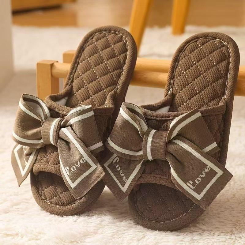Korean version of bow new cloth bottom slippers silent sweat-absorbing breathable foot slippers home