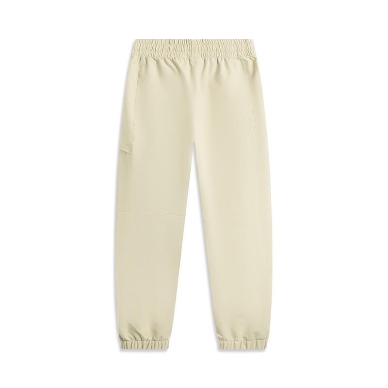 Li Ning Fitness Series Casual Simple Solid Color Tapered Knit Sports Pants Women Bottoms Beige AYKV382-1