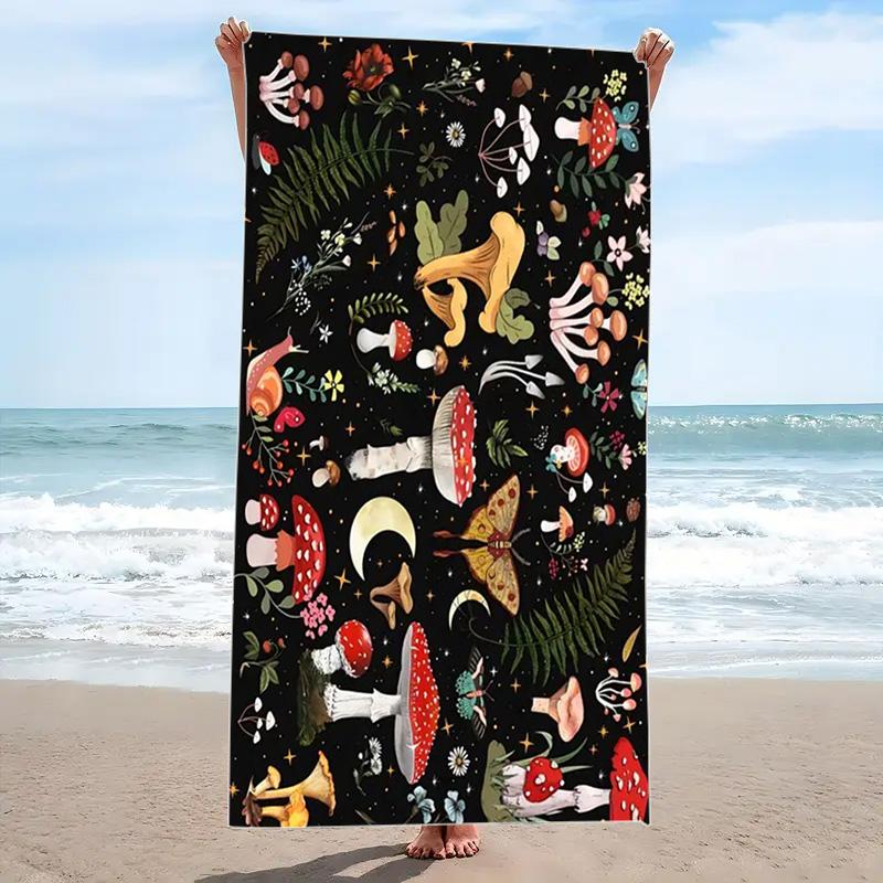 Mushroom Print Beach Towel, Large Soft Quick Dry Towel for Beach Camping Swimming
