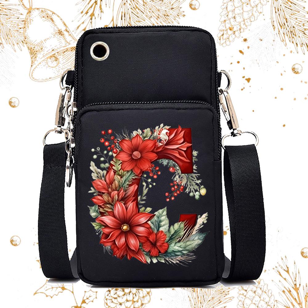 Creative 26 English floral letter printing trend messenger bag casual portable multi-function lightweight mobile phone bag