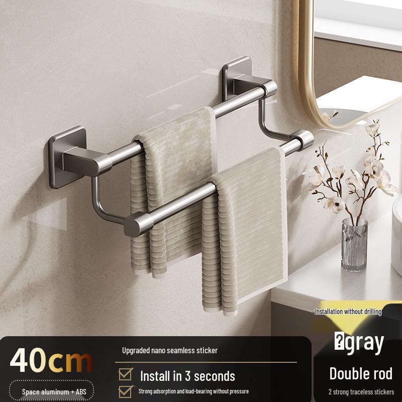 Samoprzylepny stojak na ręczniki z półką i pojedynczym drążkiem do przechowywania w łazience