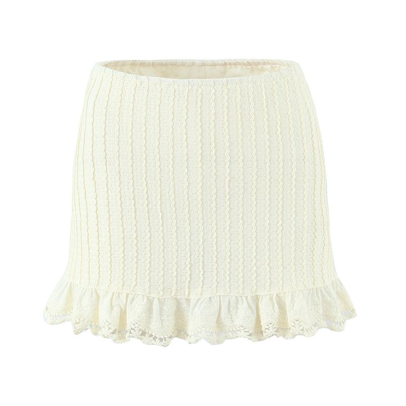 

Zbzr Spring New Arrival Women s Clothing Fashion Style Retro Lace Lace Stitching Sexy Hip Knitwear Skirt Beige L