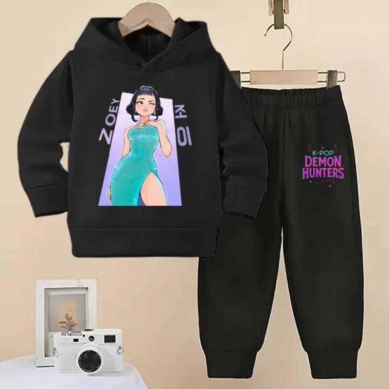 Wunderschöne KPOP Devil Hunter Jungen und Mädchen Frühling und Herbst Kinder Mode Hoodie+Sporthose Lässiges Komfort-Set