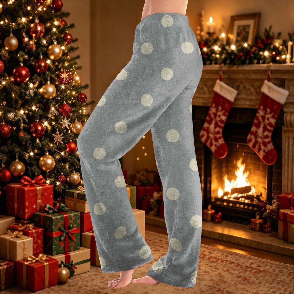 Women's Polka Dot Print Plush Pants Casual Home Pajama Bottoms for Lounging