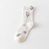 1 Pair of Women's Fashionable Flower Pattern Middle Tube Socks Made of Cotton, Sweat Absorbing and Breathable for Daily Use