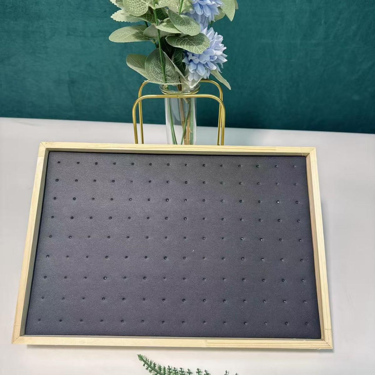 Bamboo Wood Earring Tray: 100-Position Holder with Cotton Pad for Storage and Display
