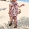 MAITA Summer New Girls' Set Flower Strap Top and Crop Pants