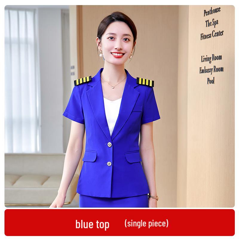 Women's Short-Sleeved Uniform Set for Summer: Ideal for Front Desk, Jewelry Store, Beautician, and Catering Services.