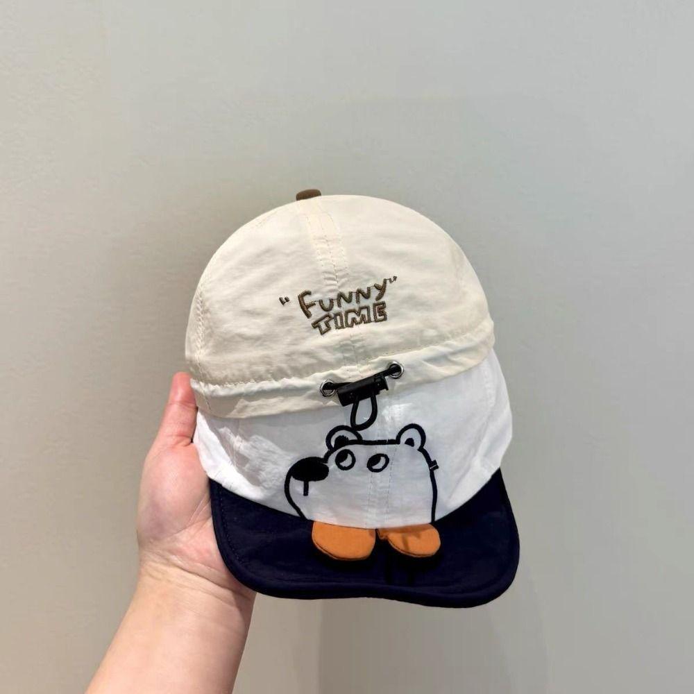Summer Short Brim Cartoon Bear Baby Hat Quick Dry Casual Infant Sun Visor Hat Breathable Cotton Newborn Sun Hat Kids