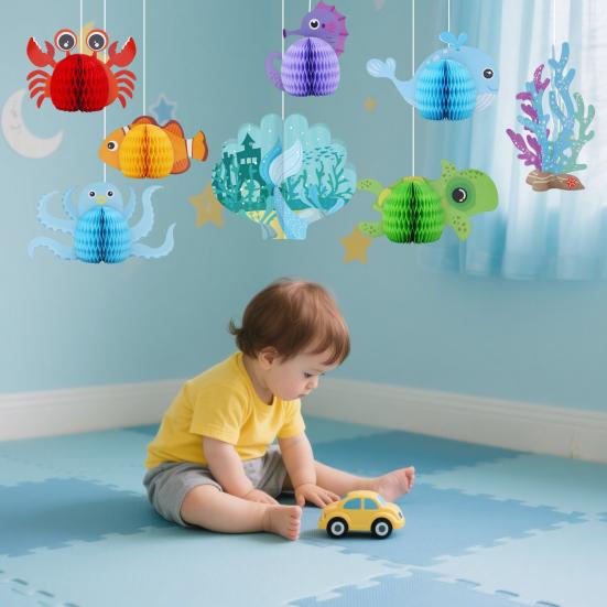 Ocean Sea Animal Honeycomb Centerpiece Under The Sea Party Decorations Fish Crab Turtle Seahorse Ocean Theme Birthday Party Supplies