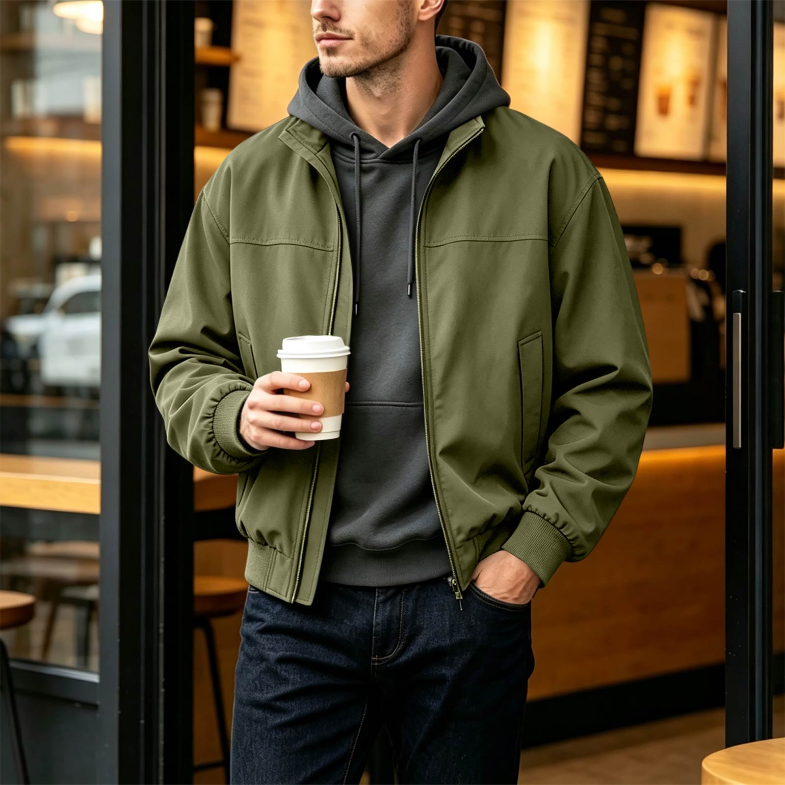 Men s Loose Fit Oversized Jacket for Fall Multi-Color Versatile Casual Outerwear L
