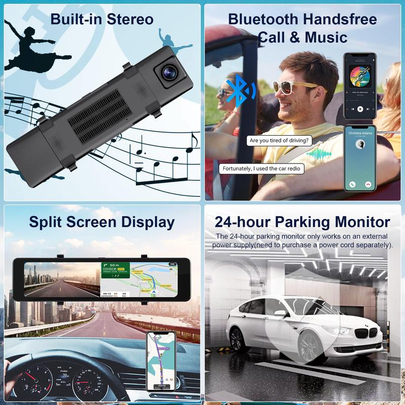 Aprilboy 12'' 4K Carplay&Android Auto Car DVR Dash Cam View Mirror Camera for Video Recorder Rearview Dash Cam 1080P Rear Camera