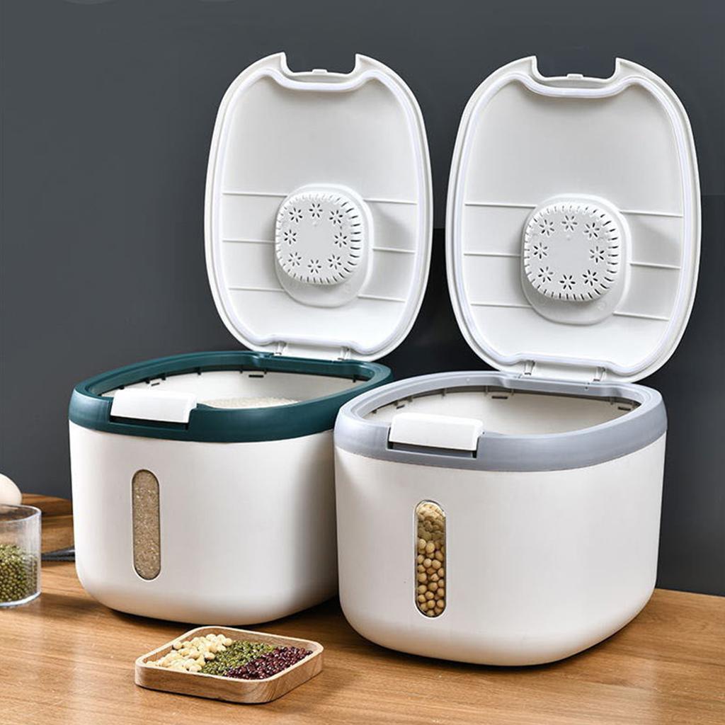 Kitchen Rice Storage Bucket Sealed Dispenser Organizer with Measuring