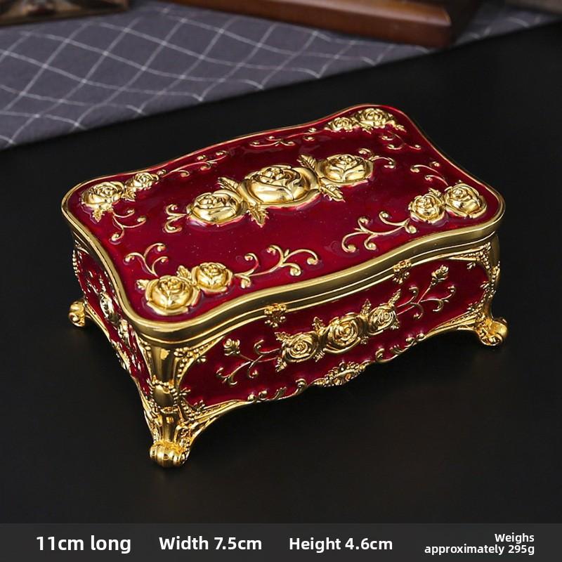 European Jewelry Storage Box With Metal Rose And Mirror Creative Ring Necklace Earring Case Perfect Wedding Gift For Brides