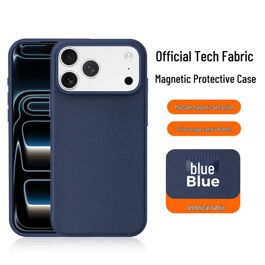 Étui de téléphone en tissu technique magnétique pour iPhone 15/16/17 Pro Max avec protection du bouton de l'appareil photo.