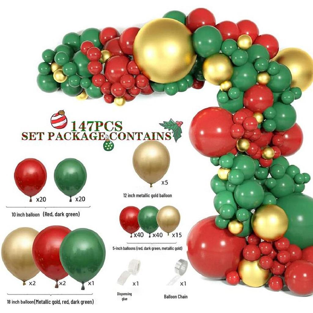 Slavnostní vánoční balónková sada: Červená, Zelená, Zlatá řetězová dekorace na sváteční večírky