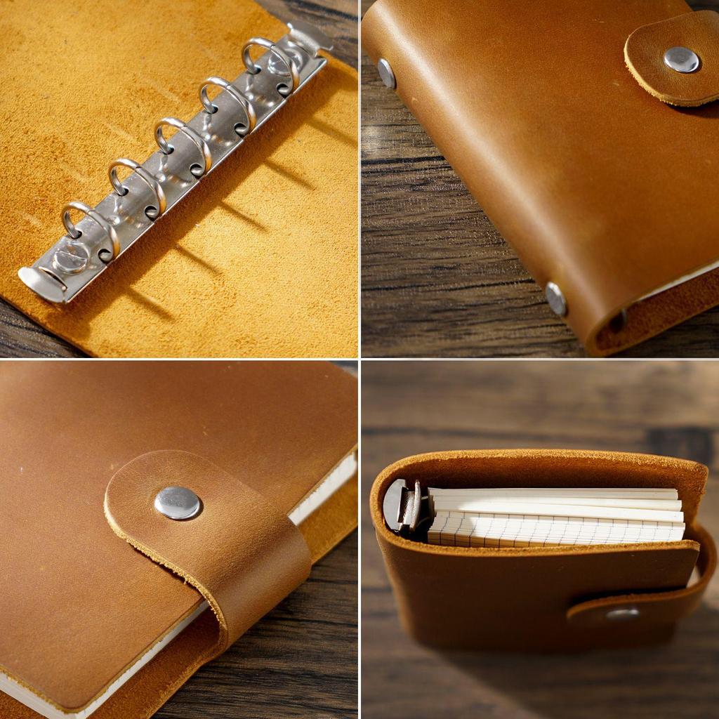 Caderno de Bolso A8 em Couro Genuíno - Fofo, Portátil, Diário/Agenda de Folhas Soltas.
