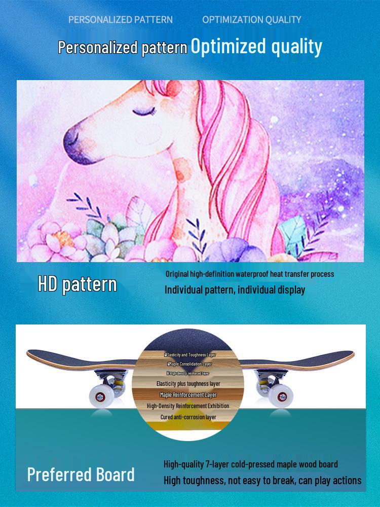 Pro Skateboard: Beginner-Ready Maple Longboard with Double Kick Deck for Adults & Kids