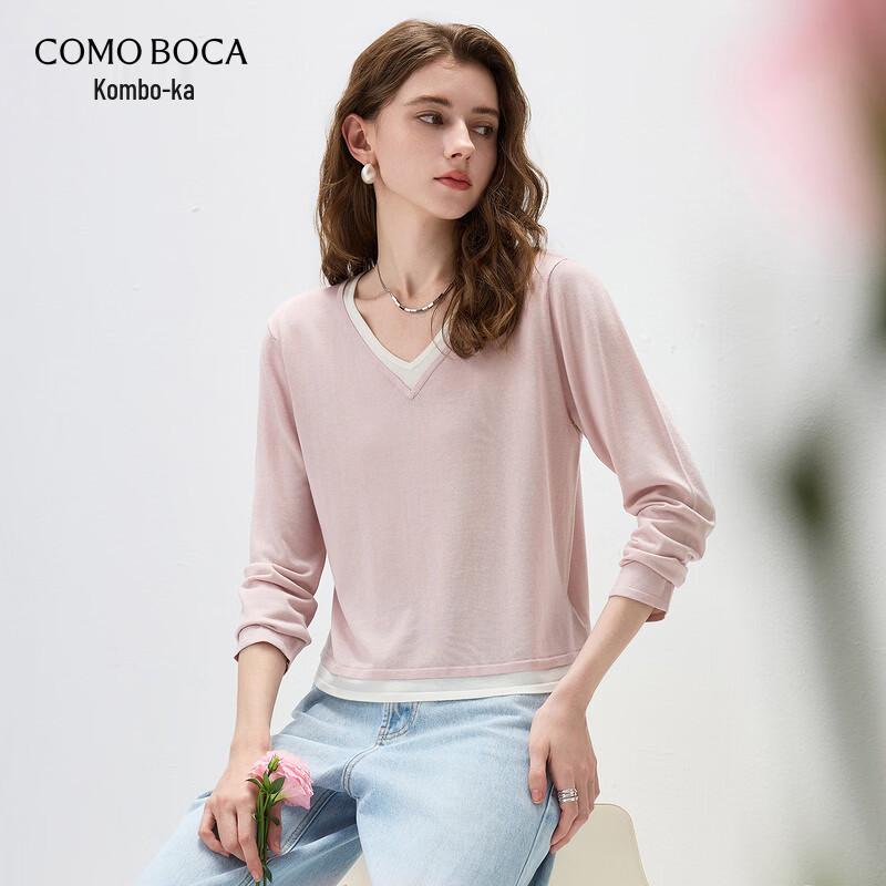 Komom Boca 2026 Spring/Summer Women s Lyocell Tencel Knit Long-Sleeve V-Neck T-Shirt XL