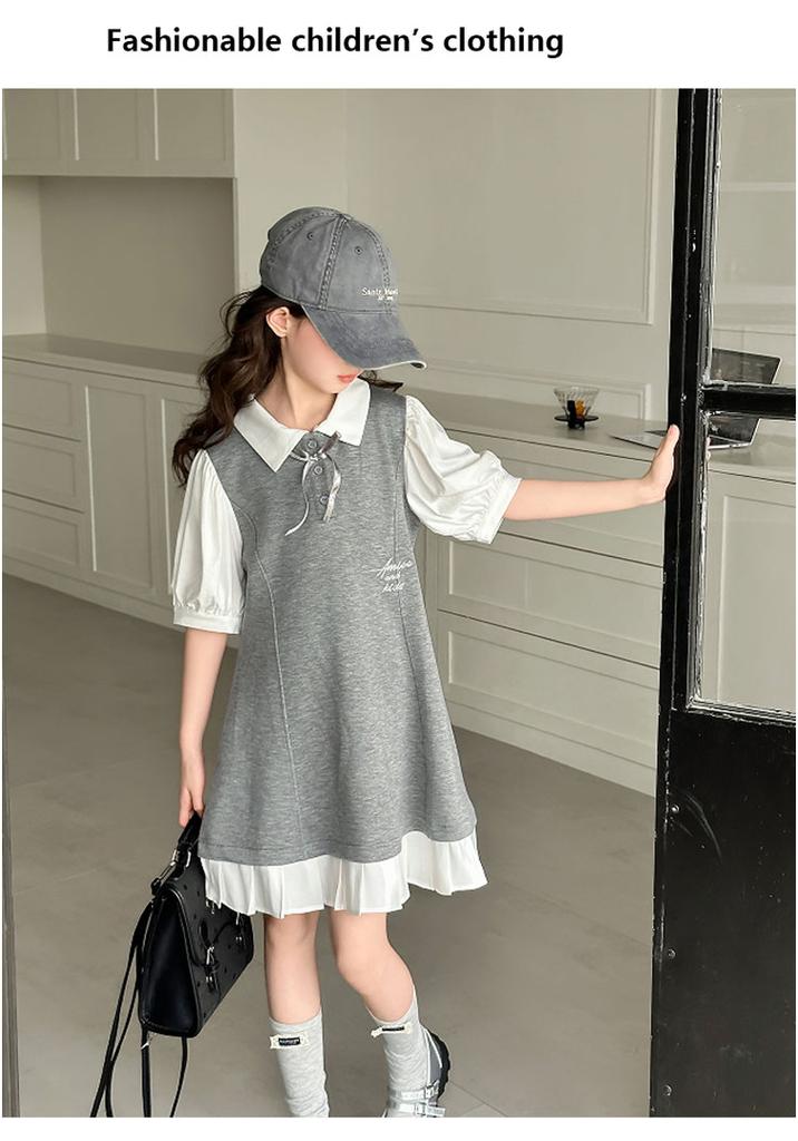 Girl's Super Beautiful Dress, College Style Shirt Dress, 2026 New Summer Short Sleeved Korean Version, Big Children's Trend
