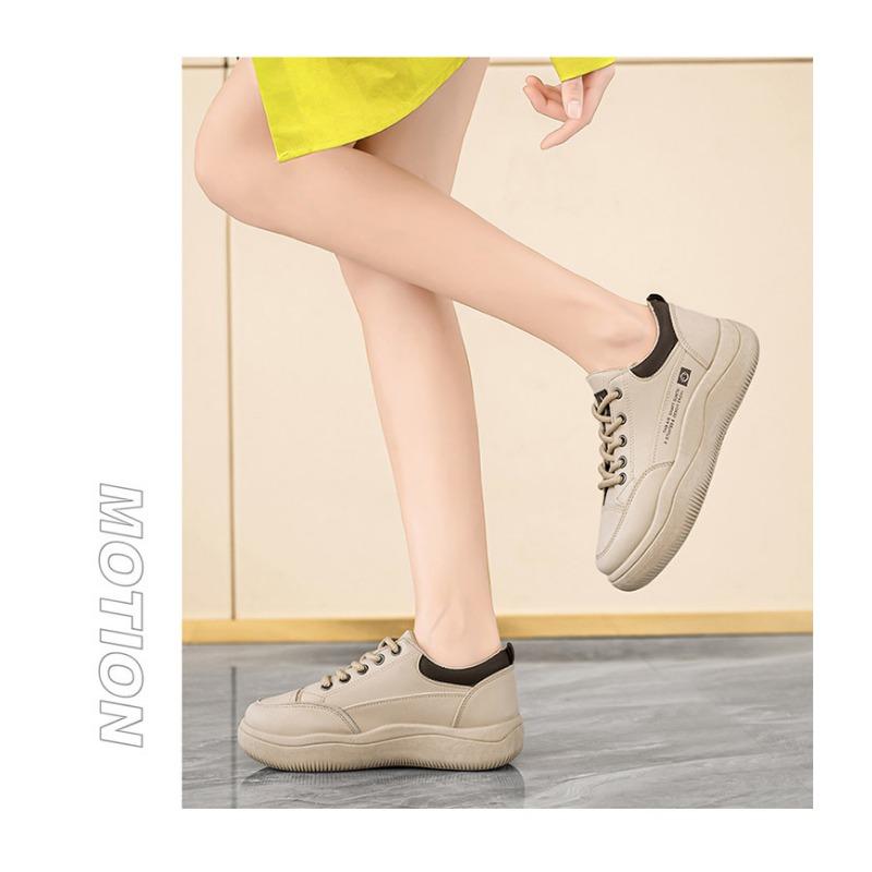Women's Casual Leather Sneakers Lightweight Non-slip Platform Shoes Fashion Lace-up Walking Shoes